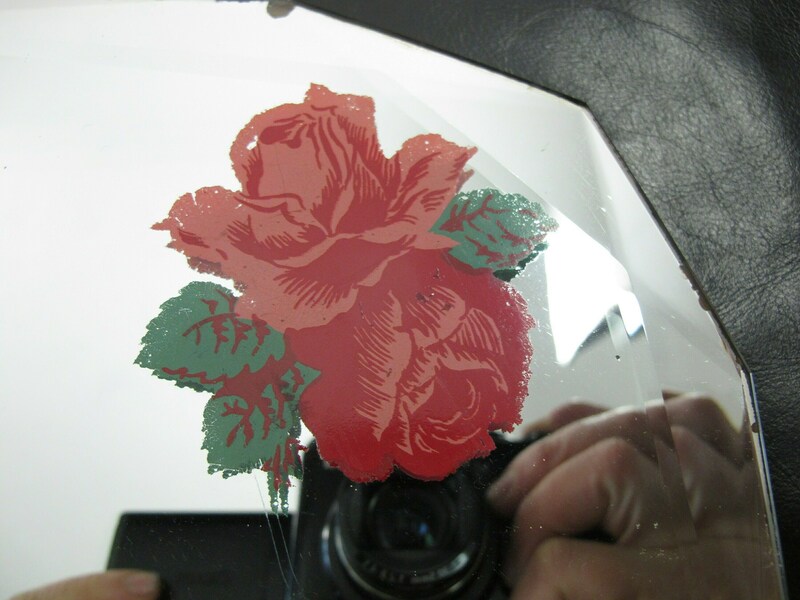 Art Deco Mirror. 14 Sided With Fancy Bevelled Edge And Rose Motif. Ready To Hang On Original Visible Chain. photo 130.0