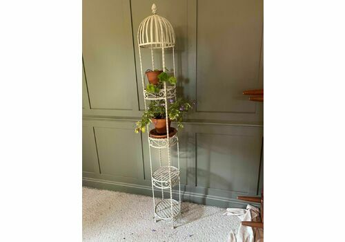Vintage Plant Stand French Wrought Iron Painted White