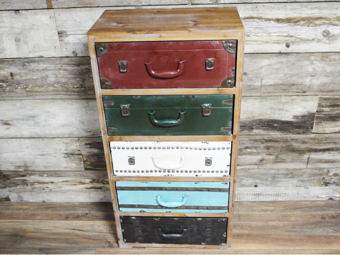 Tall Vintage Retro Suitcase Style Chest Of Drawers Storage
