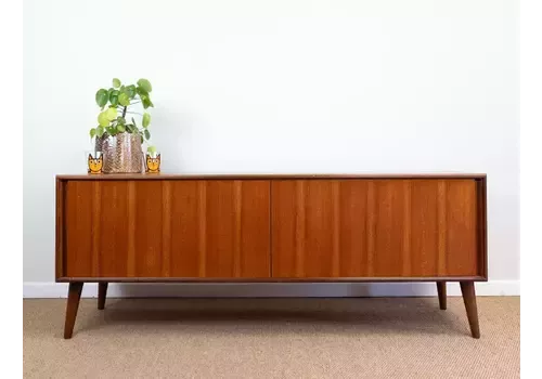 Vintage Mid Century Teak G Plan Form 5 Sliding Door Sideboard On Wooden Legs