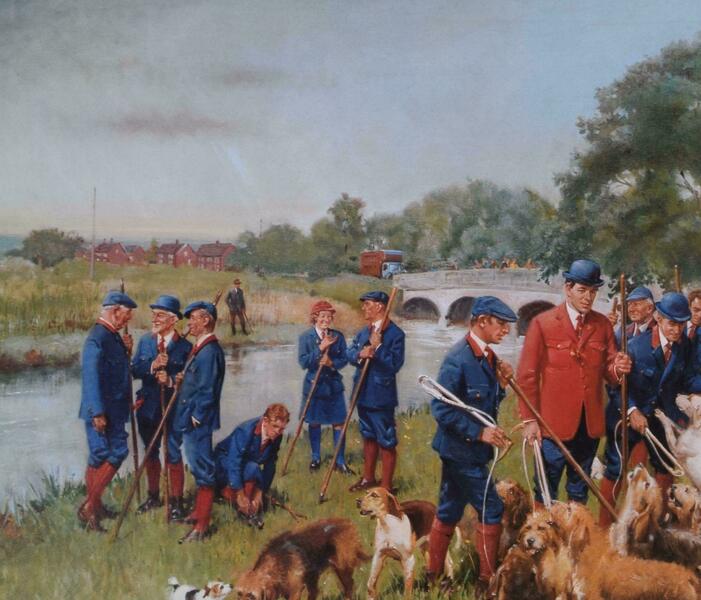 Terence Cuneo Eastern Counties Otter Hounds Hunting Print By Terence Cuneo 1971 photo furniture