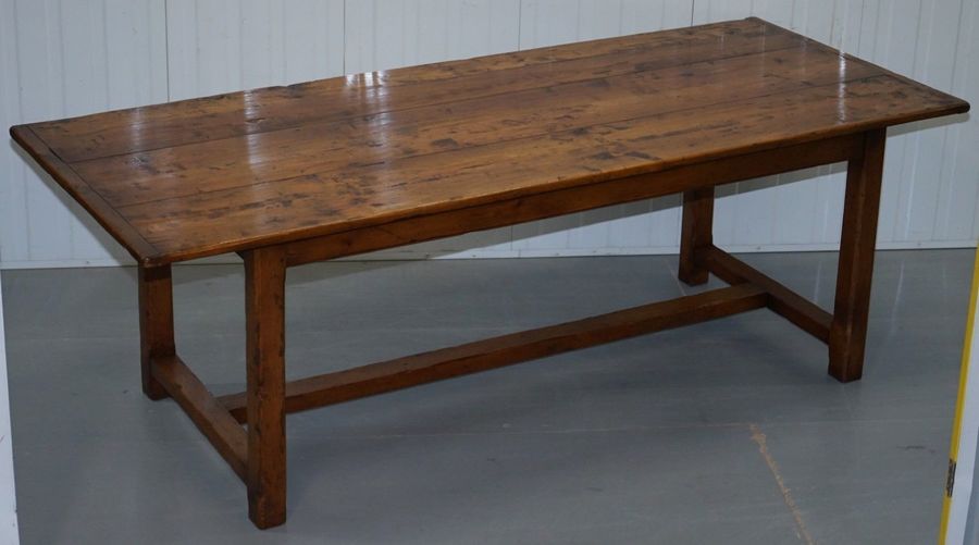 Stunning Fruitwood Three Plank Top French Farmhouse Refectory Dining Table