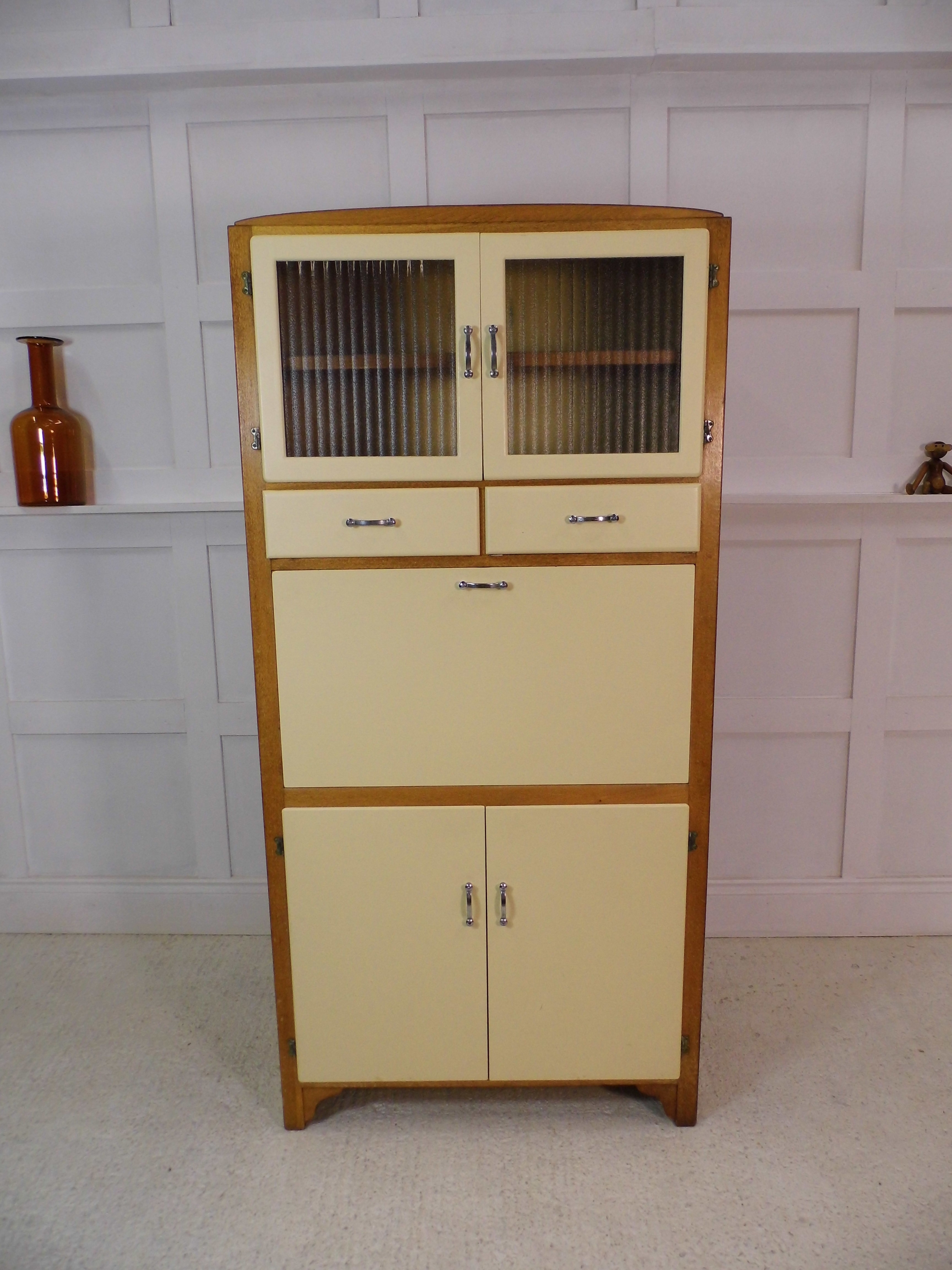 Vintage Retro Mid Century Kitchen Larder Cabinet Oak And Cream