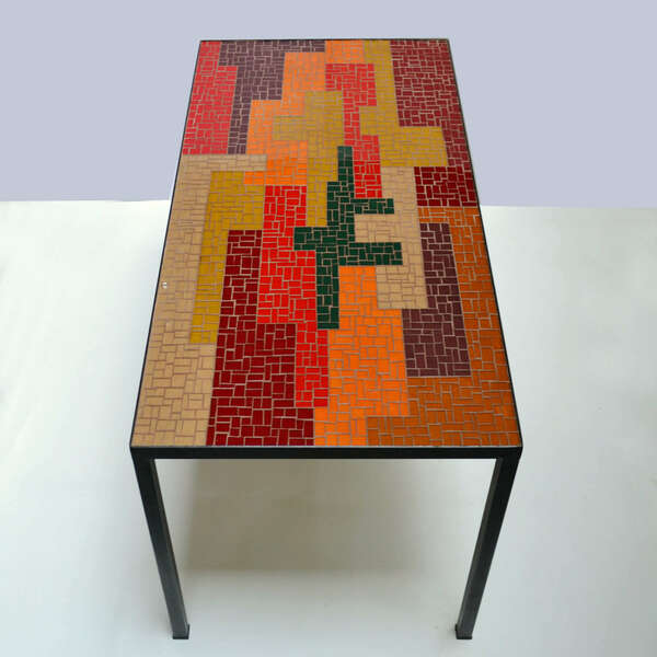 Mosaic Coffee Table With Abstract Pattern In Black, Red photo furniture