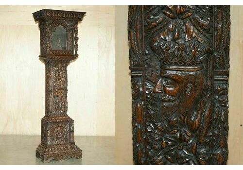 Exquisite Antique Restored Hand Carved Grandfather Clock Case Depicting A King