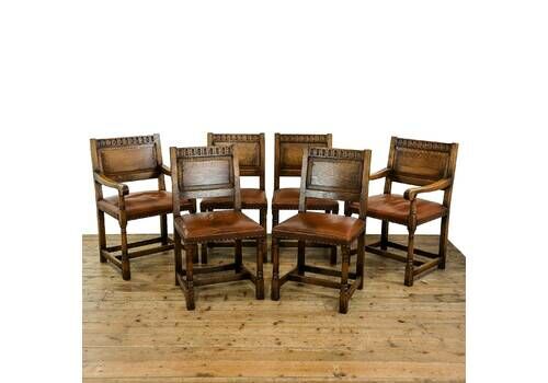 Early 20th Century Leather Dining Chairs | Antiques | Set Of Chairs | Kitchen Chairs | Upholstered Antiques (M 5394)