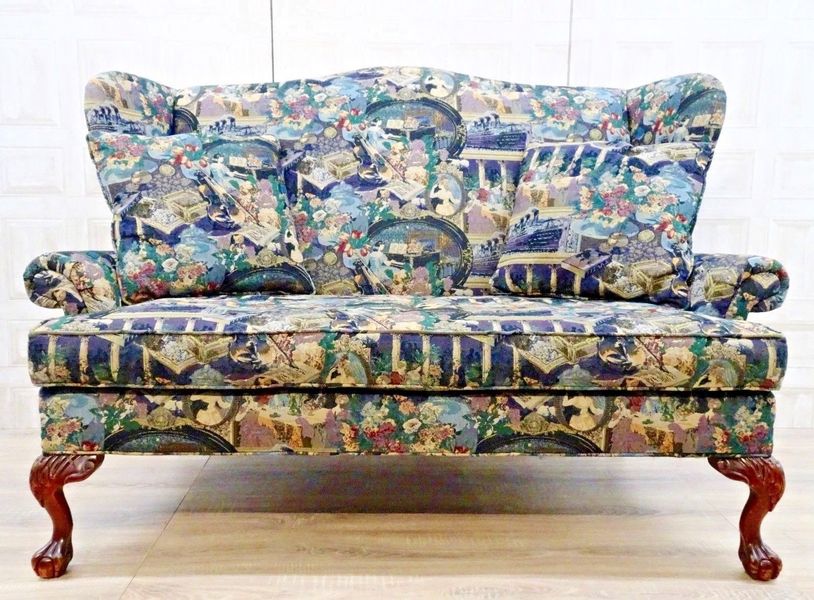 Queen Ann Wingback Georgian Irish Claw Ball Anic Embroidered Tapestry Sofa