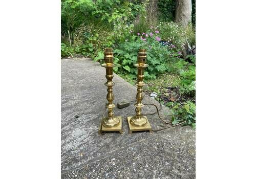 Vintage Pair Of Brass Lamps, Very Attractive With Authentic Vintage Pink Satin Shades, Working Vintage Pair Of Table Lamps