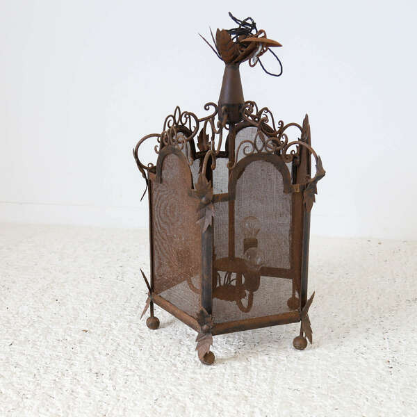 Impressive Mid 20th Century Large Scale Spanish Iron & Mesh Lantern photo for sale