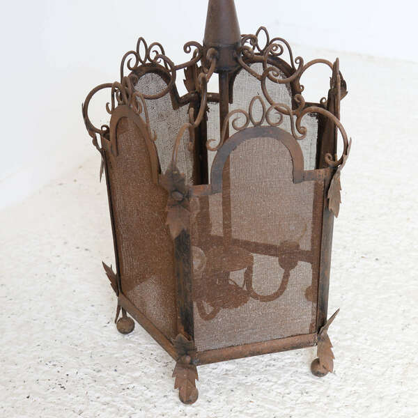 Impressive Mid 20th Century Large Scale Spanish Iron & Mesh Lantern photo vinterior