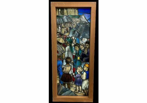 Victorian Stained Glass Hand Painted Rare Window Panel Old Restored Antique Lead