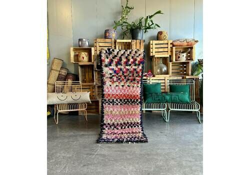 Berber Moroccan Azilal Rug, 65x170 Cm, Contemporary Colorful Rug, Berber Atlas Rug, Vintage Bedroom Rug, Bohemian Handmade Carpet, Boho Rug