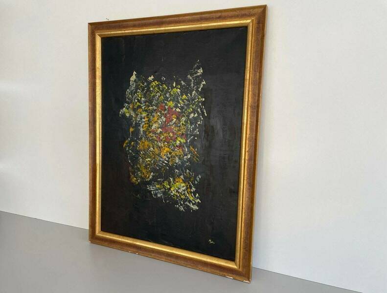 Red And Yellow Abstract Painting With Frame, Signed Malou photo for sale