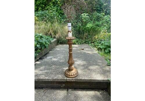 Tall Retro Vintage Table Lamp In Antique Gold Made Of Resin And Painted; Classic Candelstick Holder Style, Working, Vgc
