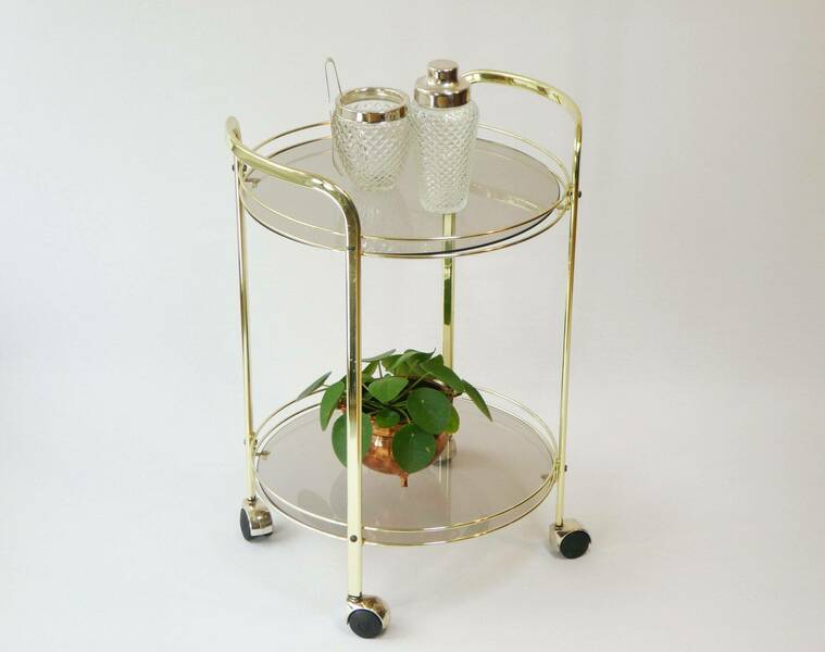 Bar Cart Hollywood Regency Round Trolley With Smoked Glass, Vintage — free download
