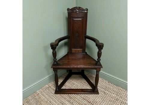 Unusual Victorian Oak Antique Chair Stamped Genèva 1895