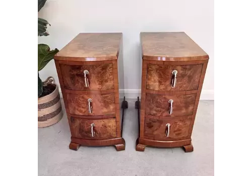 1920’s Pair Of Art Deco Burr Walnut Bedside Cabinets