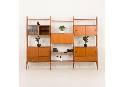 Reserved For Julie, Scandinavian Free Standing Teak Wall Unit With 5 Cabinets, Norway 1960s