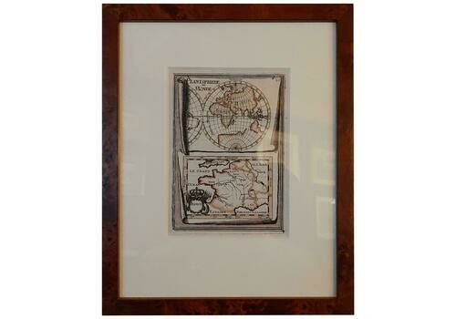 Antique Miniature Map Of The Old World And France By Mallet, Circa 1683