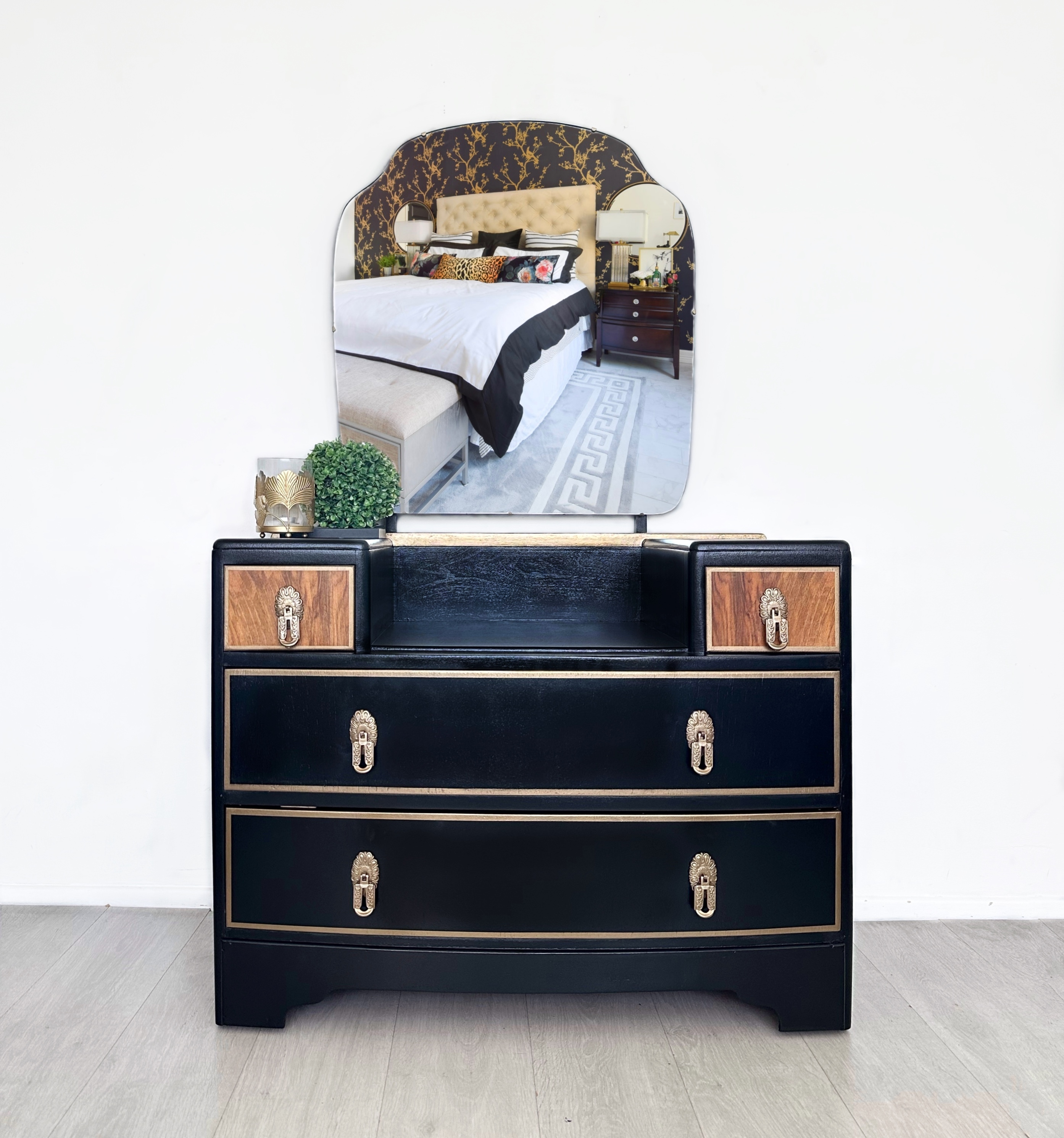 slim fit dress slacks Mid-Century Modern Italian Black Lacquer Dresser with Mirror – Tresi main image 1