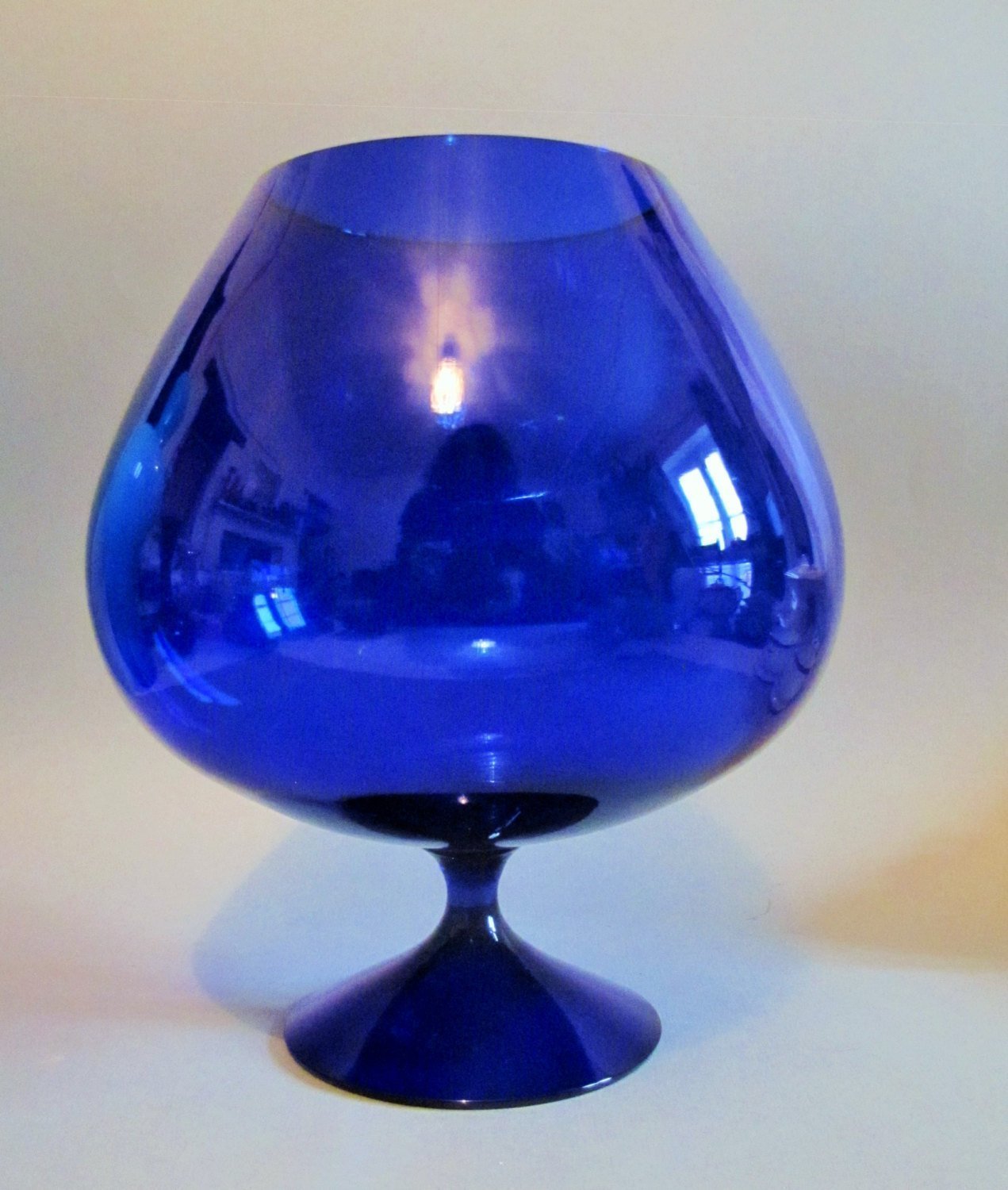 Large Blue Goblet Vase Vintage Cobalt Blue Glass Balloon Brandy