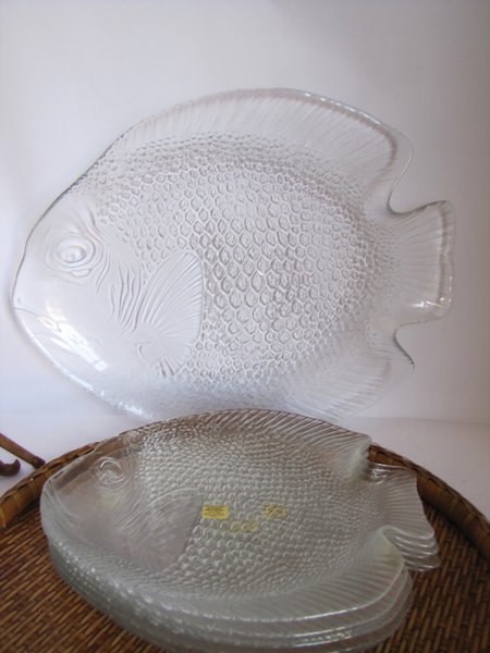 Vintage Arcoroc Fish Set 6 Glass Fish Shaped Plates Glass Fish Platter Dish Vinterior