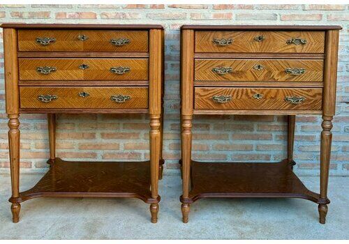 Late 20th Century Bedside Tables Or Nightstands With Three Drawers And Open Shelf, 1980s, Set Of 2