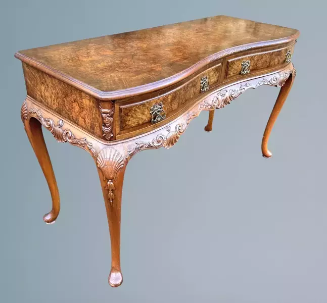 Good Quality Queen Anne Style Burr Walnut Serving Side Table photo furniture