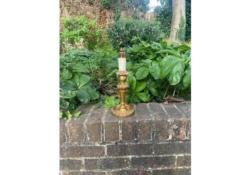 Mid Century Candlestick Gilt Painted Wooden Vintage Table Lamp Working