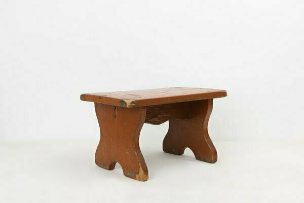 French Rustic Low Church Stool In Terracotta Painted Wood, 1890s ...