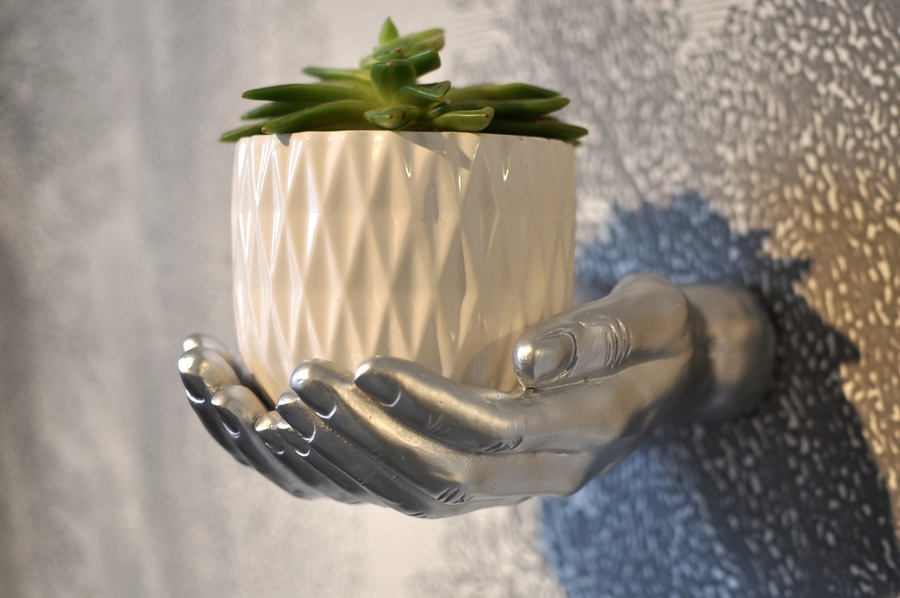 Upcycled Silver Wall Mounted Hands Plant Holder Candle Art Eclectic Decor Holiday Upcycled Silver Wall Mounted Hands Plant Holder Candle Art Eclectic Decor Holiday