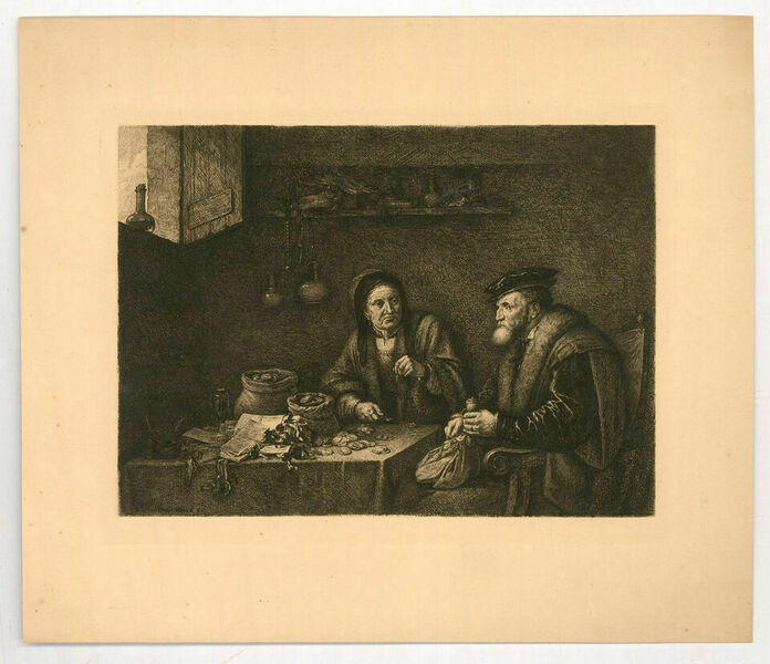 Signed And Dated Late 19th Century Etching   The Exchange photo furniture