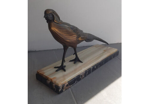 Fine Antique Art Deco Spelter Polychrome Lustrous Pheasant Figure Marble Base