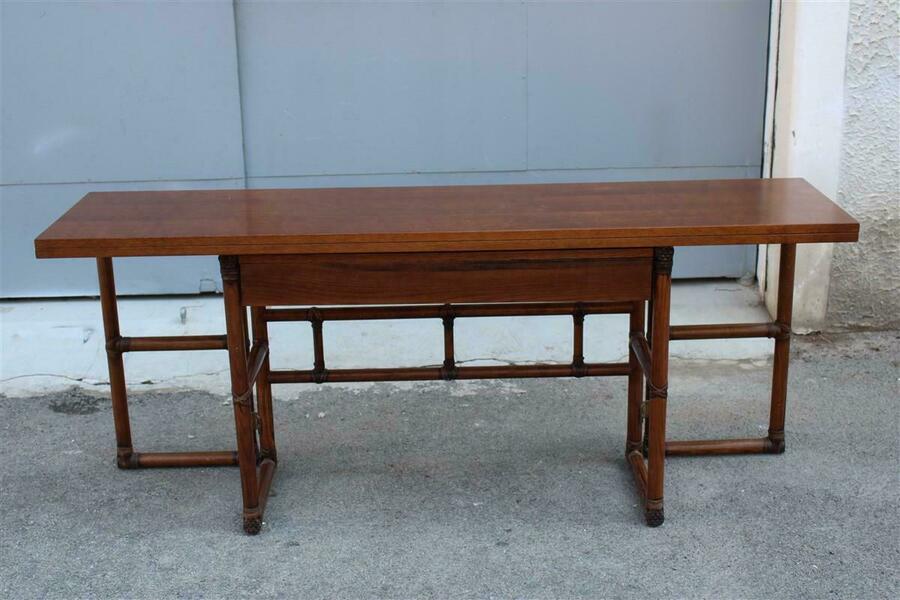 Console Table Convertible In Walnut Wood And Leather Mcguire 1970 photo furniture
