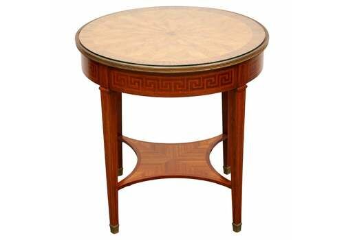 Art Deco Walnut In Marquetry Top Circular Bouillotte Coffee   Side Table, 1930