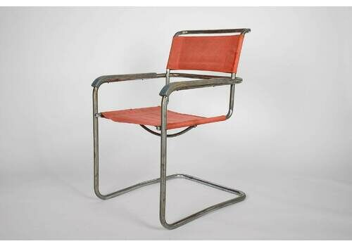 Bauhaus Tubular Steel Chair B34 By Marcel Breuer For Thonet, 1930s – Chromed Steel And Eisengarn Fabric, Perfect For Modernist Interiors