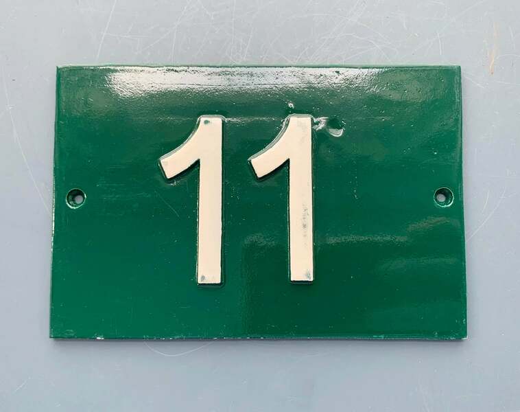 Green French Embossed Metal # 11 Door Number / Plaque White On Dark ...