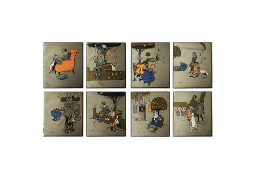 Set Of 8 Original Vintage Prints After Cecil Aldin, Dogs And Rabbits, C.1920