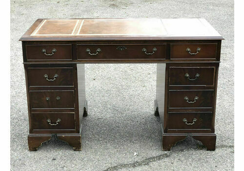 Pedestal Desk With Tan Leather Top