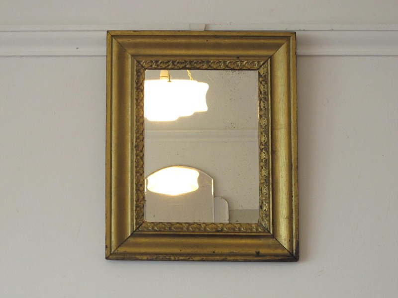 Antique, Arts And Crafts, Rectangular Oak Framed Mirror. Worn Gold Paint   Ready To Hang With New Chain. photo furniture