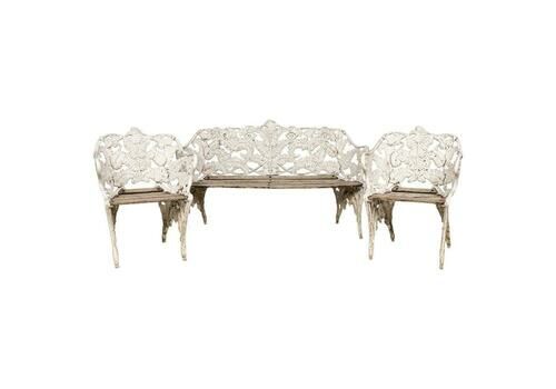 Vintage 20th Century English Cast Aluminium & Teak Garden Suite C.1960