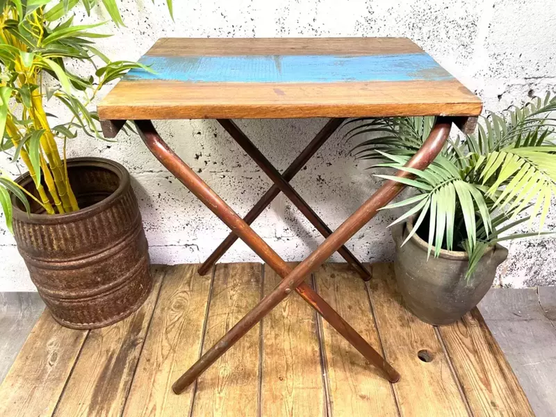 Vintage Reclaimed Folding Wooden Boat Wood Side Lamp Bedside Table