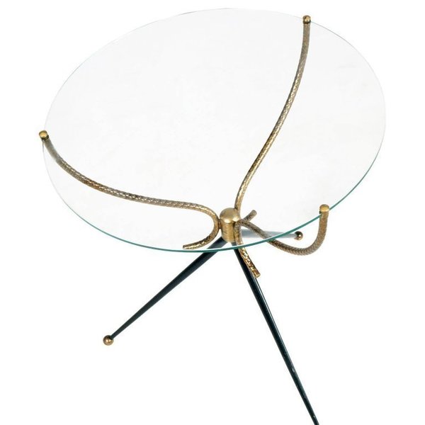 1930s Gio Ponti Style Tripod Coffee Table, Gilt And Lacquered Brass, Cristal Top photo furniture