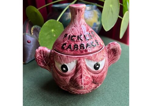 Pickled Cabbage Face Pot Lidded 2 Sided Face Pot. Price Kensington England. Red Glazed Hand Painted Ear Handled Pot. Vintage Kitchen Decor.