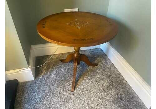 Antique Side Table / Wine Table With Brass Inlay Top / Plant Stand / Pot Stand / Pedestal Table