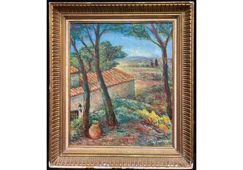 Auguste Valeremediterranean Provencal Landscape Trees & Red Roof Houses Signed French Oil
