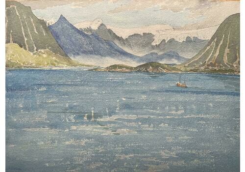 Ian G. Walkerfinely Detailed British Watercolor Topographical Of The Svartisen Glacier1966