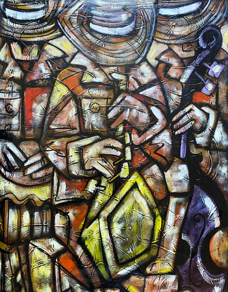 Stunning Cubist Abstract Oil Painting By Cuban Lázaro Alejandro Hernández Pérez photo furniture