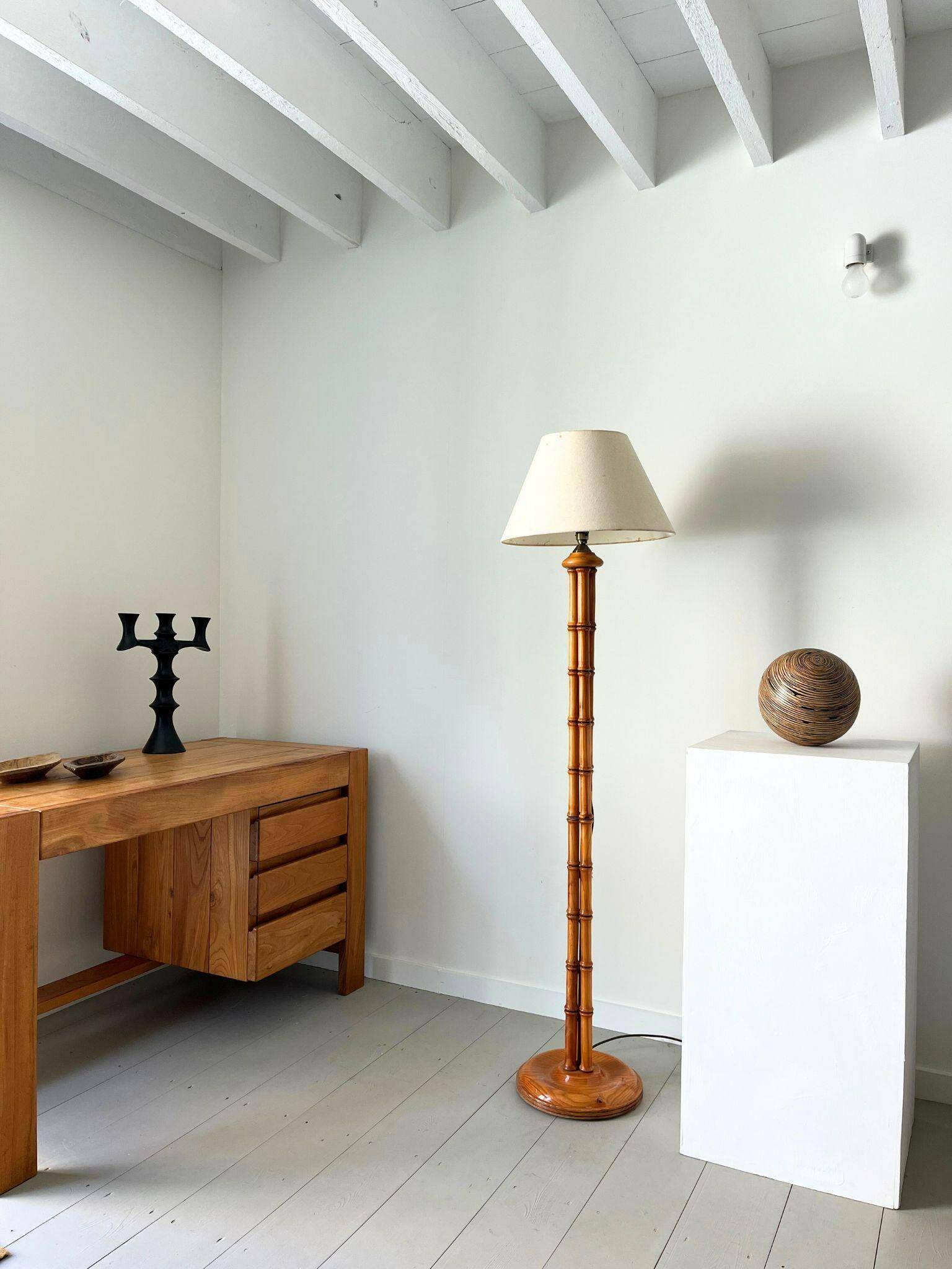 Faux Bamboo Floor Standing Lamp Mid Century Vintage Pat Tested