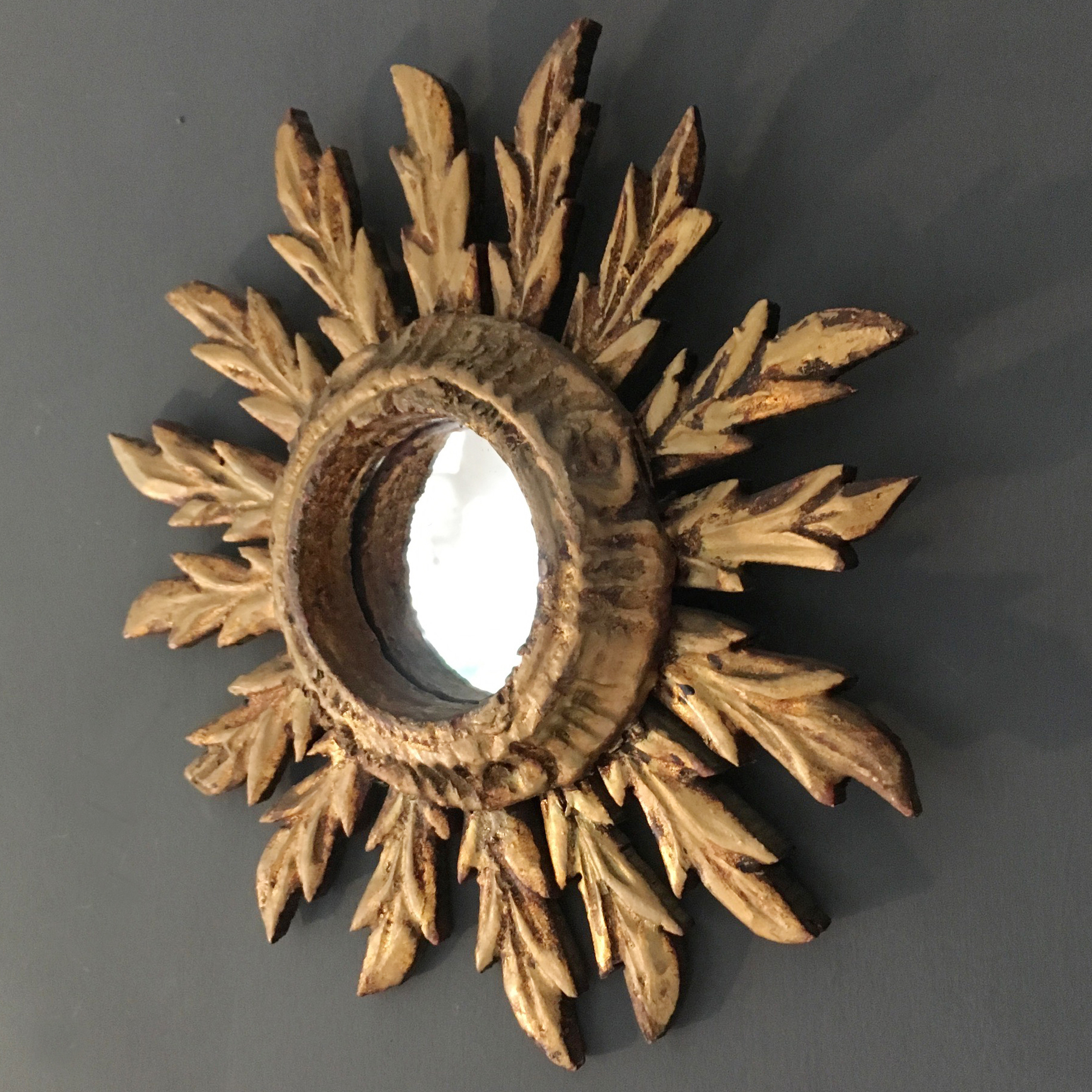 Small Spanish Handcrafted Wooden Sunburst Mirror